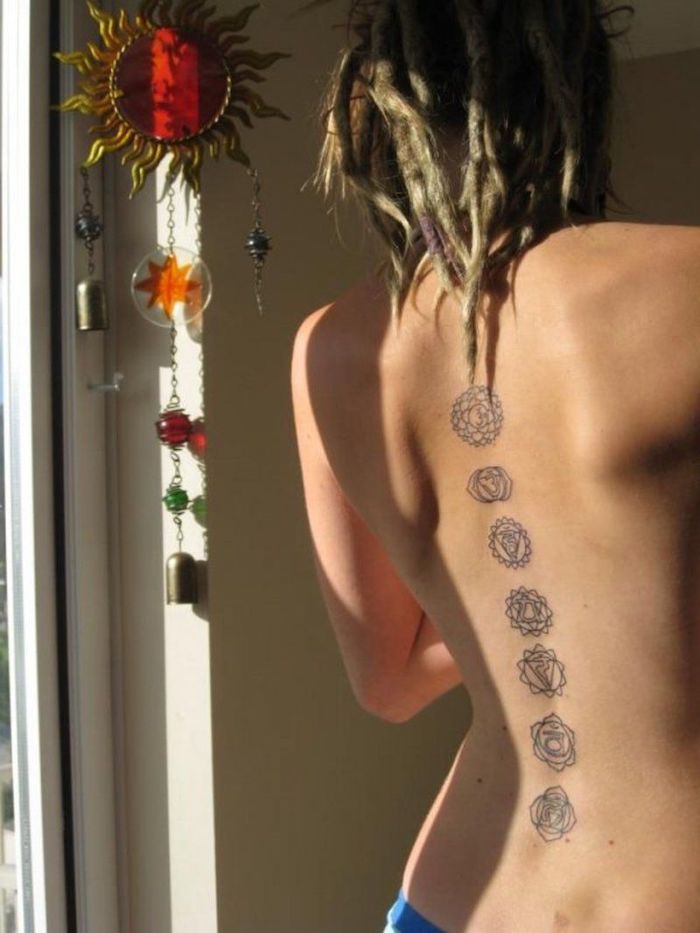 tattoo on the back of woman with all the chakra symbols meaningful tattoos ...