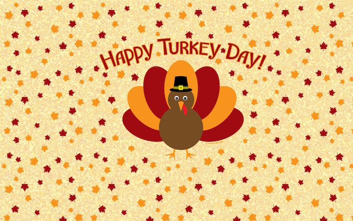 thanksgiving iphone wallpaper happy turkey day written above drawing of turkey lots of fall leaves in the background