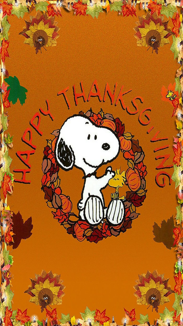 white snoopy drawing in the middle thanksgiving desktop backgrounds happy thanksgiving written in the middle on orange background