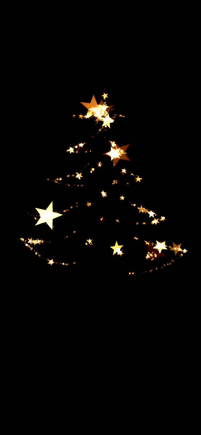 black background christmas wallpaper computer christmas tree outline made with gold stars