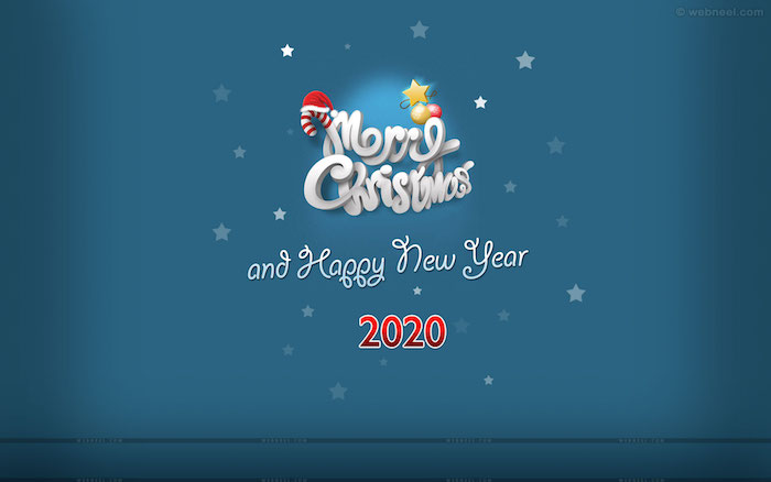 blue background cute christmas wallpaper merry christmas and happy new year 2020 written on it