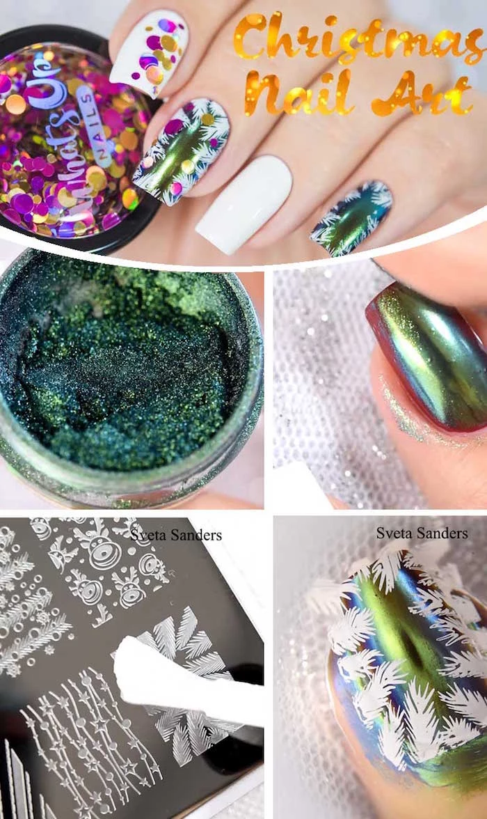 christmas inspired decoration christmas nails 2020 green metallic nail polish step by step diy tutorial