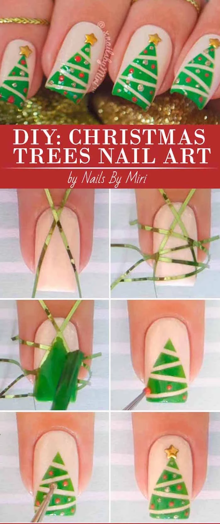 christmas tree decoration step by step diy tutorial simple christmas nails green and gold nail polish