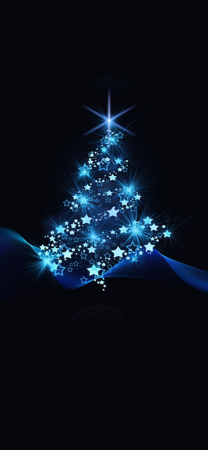 digital drawing of christmas tree outline made with shining stars christmas wallpaper computer black background