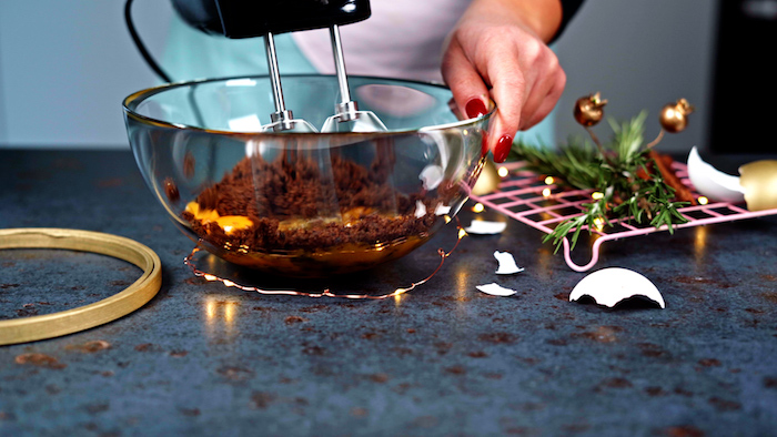 eggs brown sugar being beaten with a hand mixer in large glass bowl alternative christmas dinner ideas