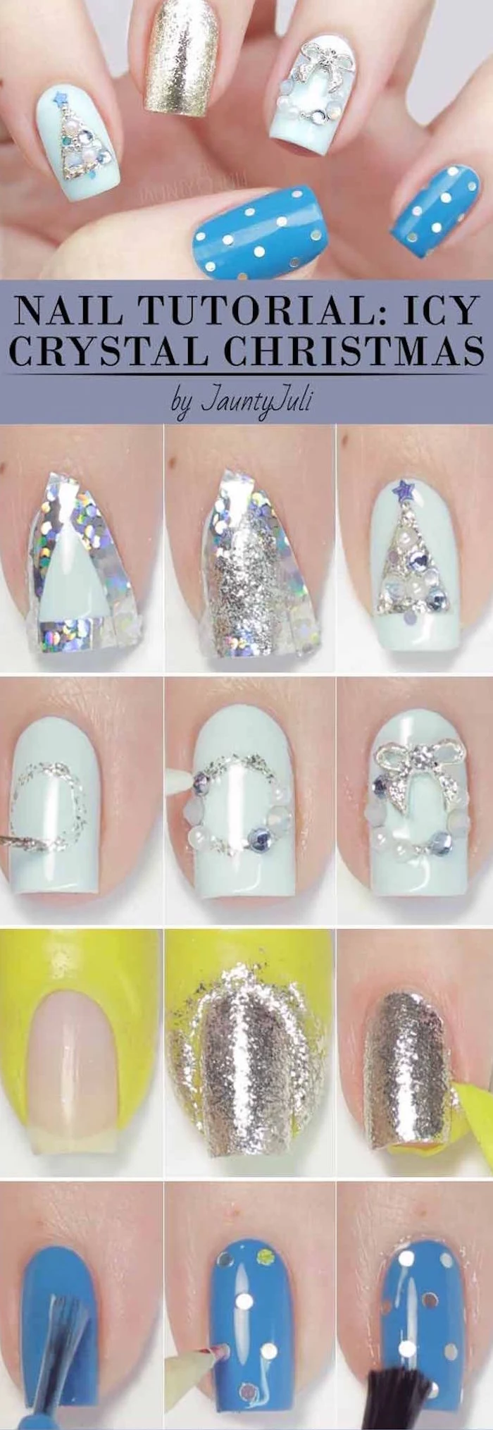 icy crystal christmas step by step diy tutorial for christmas tree and garland decorations with rhinestones christmas nail colors