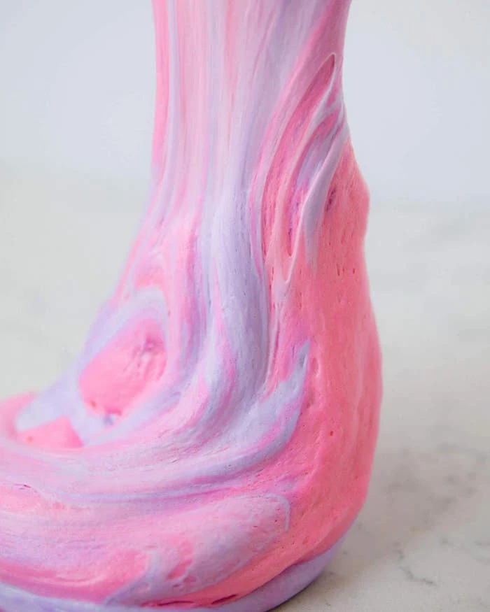 purple and pink slime mixed together what to do on a rainy day how to make fluffy slime step by step diy tutorial