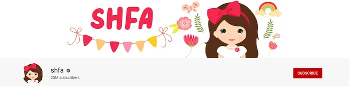 shfa channel with tweny five million subscribers youtube channels front page of the channel