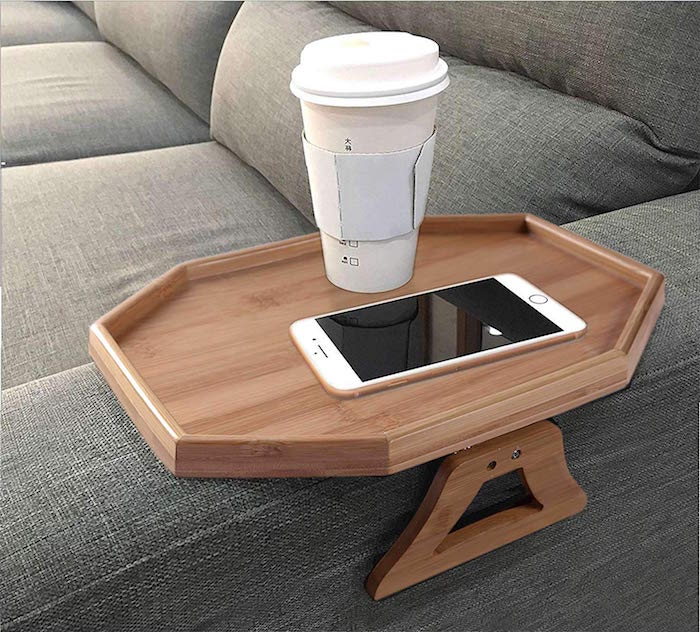 side table to put on your sofas arm rest made of wood best gifts for dad coffee and phone placed on it