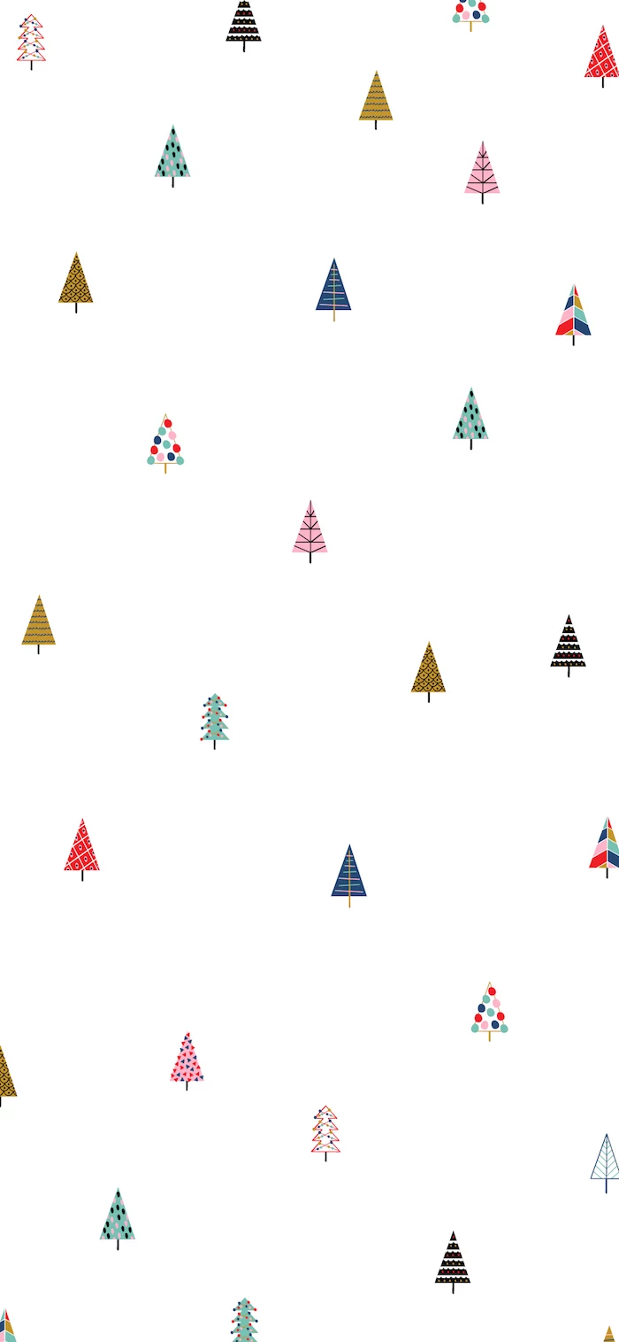 small christmas trees in different colors drawn aesthetic christmas wallpaper on white background