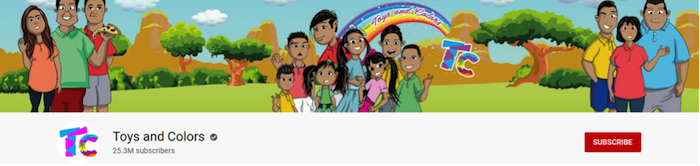 toys and colors front page of the youtube channels with twenty five million subscribers