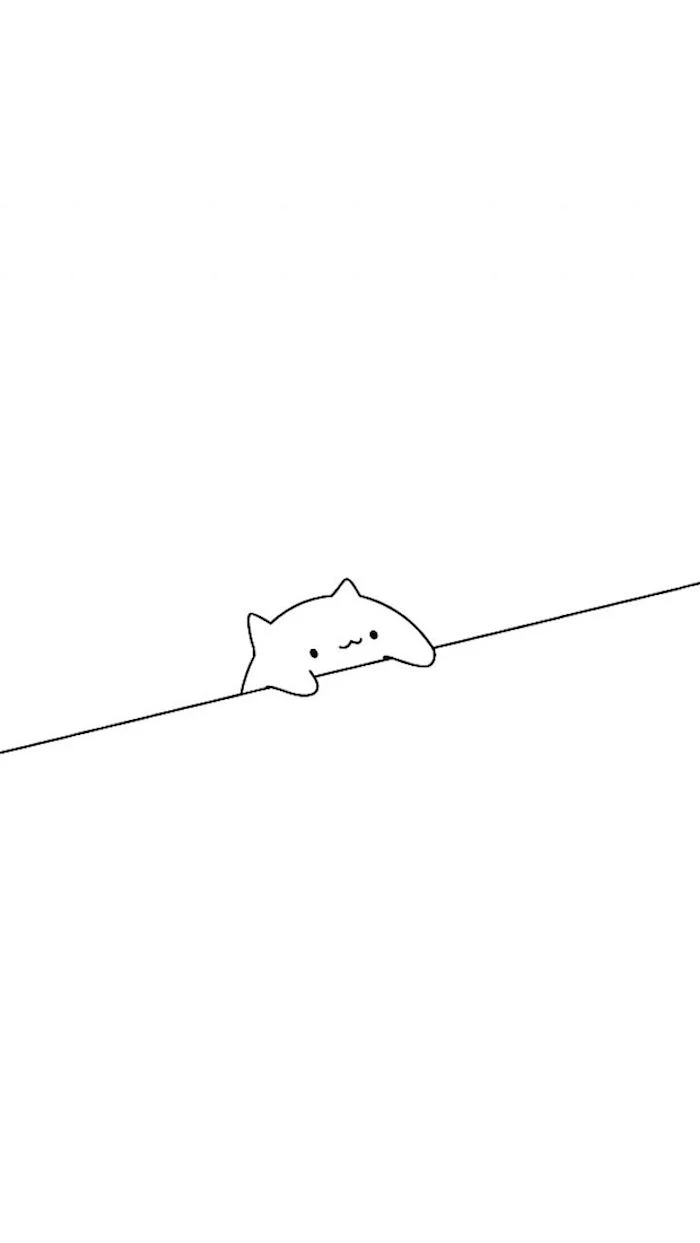 black outline of cat holding onto edge drawing on white background minimalist desktop backgrounds