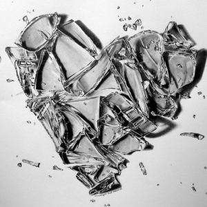 broken heart tattoo black and white realistic drawing of heart made of glass shattered on white background