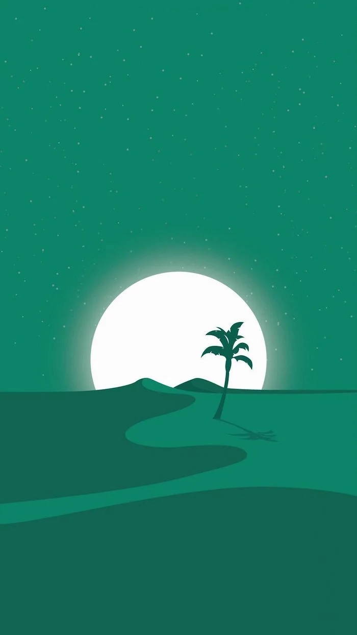 digital drawing of dessert with palm tree full moon behind it simple desktop backgrounds green aesthetic