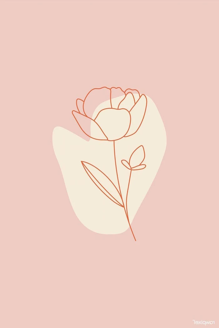 drawing of a silhouette of a rose with orange outline minimalist aesthetic wallpaper pink background