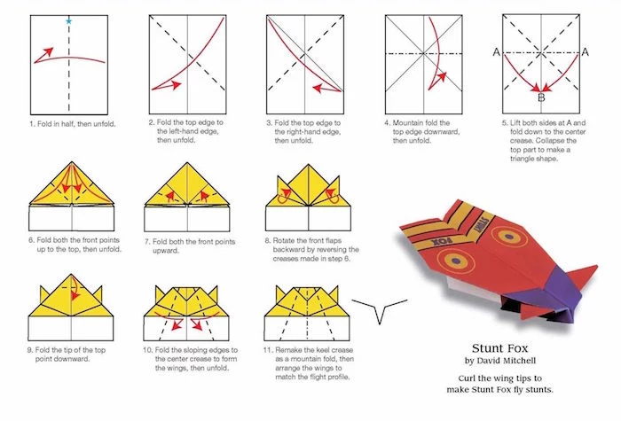 eleven step diy tutorial step by step how to fold a paper airplane stunt fox plane drawing of the tutorial