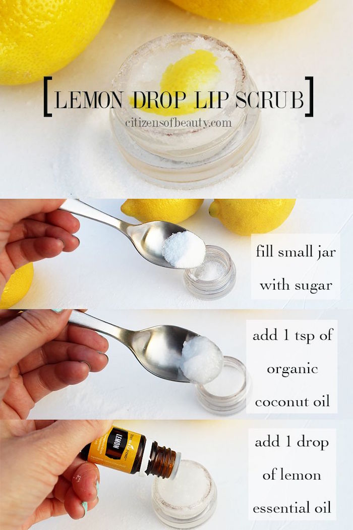 how to make lip scrub recipe for lemon drip lip scrup with sugar coconut oil essential oil
