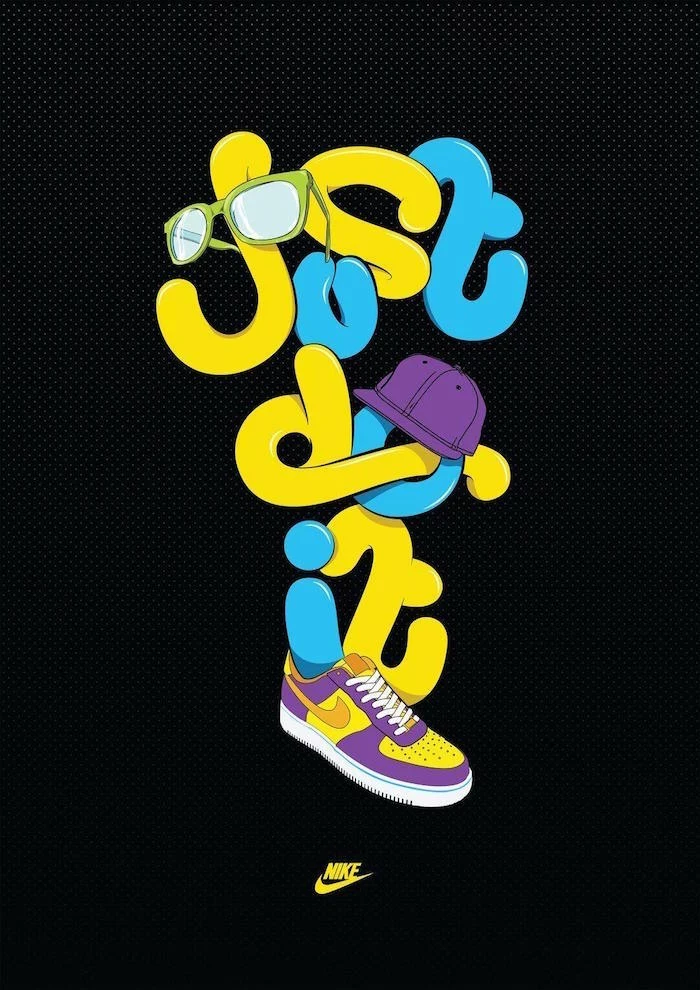 colorful just do it and nike logo in green blue and purple cool nike backgrounds black background