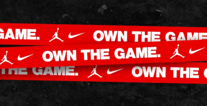cool nike wallpapers jordan brand and nike logos in white on red and black background own the game written in white