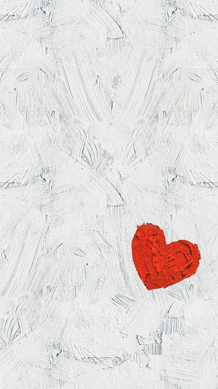 drawing of red heart on white background valentines wallpaper made with paint brush strokes