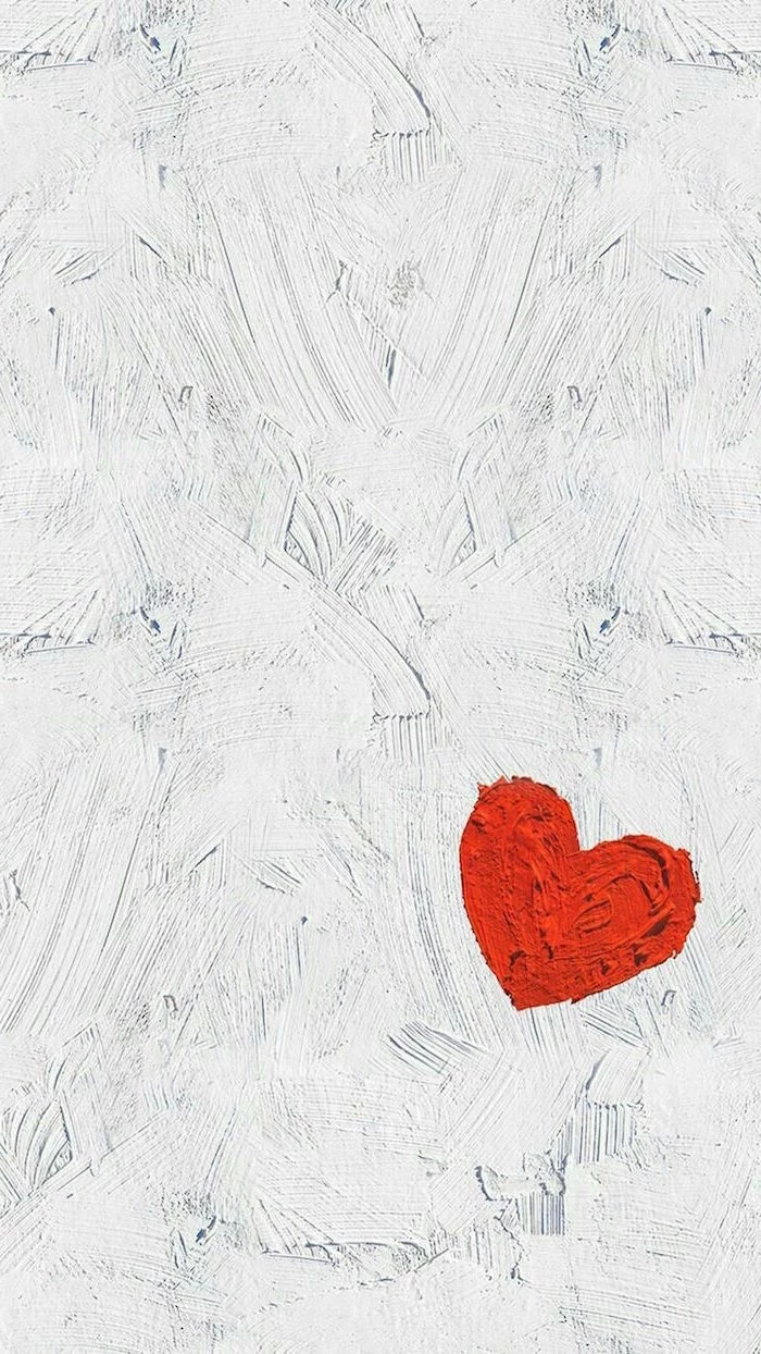 drawing of red heart on white background valentines wallpaper made with paint brush strokes