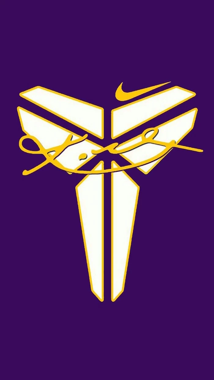 kobe logo with yellow outlines painted in white kobe signature over it just do it wallpaper yellow nike logo on purple background