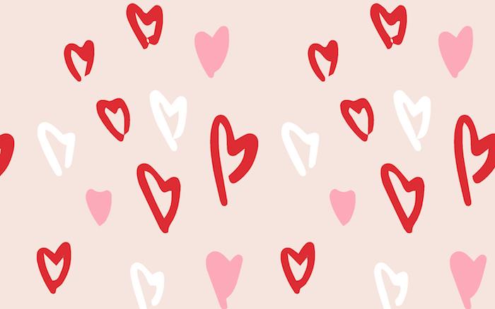 light beige background valentines day background red white and pink hearts drawn with outlines