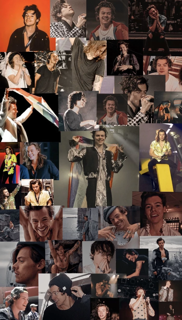 lots of different photos of harry styles arranged in photo collage harry styles lockscreen