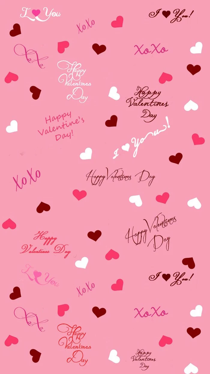 pink background with hearts in red white and pink valentine's day origin happy valentine's day written in cursive