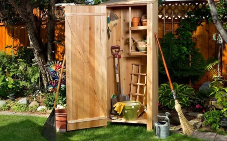 small wooden shed for gardening tools diy storage space small wooden shelves installed inside