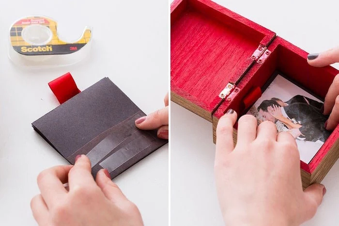 step by step diy tutorial for pop up photo box valentine's day gift ideas for him placing the pictures inside