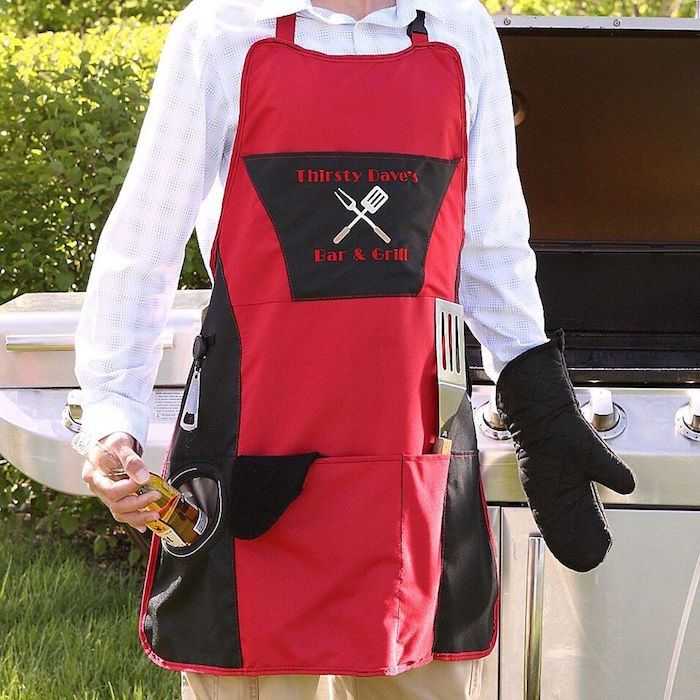 thirsty daves bar and grill valentines gifts for him personalised grill apron with pockets for grilling tools and bottles