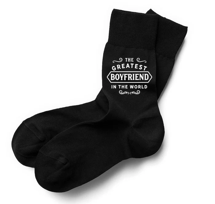 valentines day gifts for boyfriend a pair of black socks with the greatest boyfriend in the world written on them