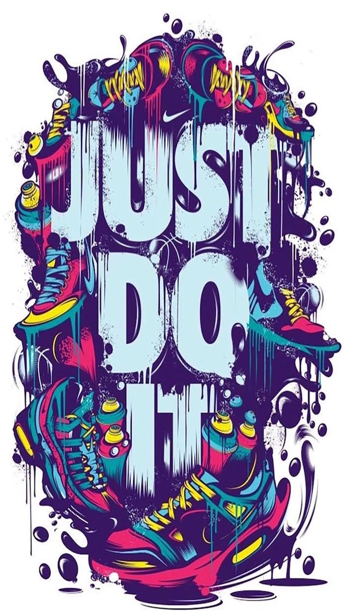 white background just do it wallpaper digital drawing of lots of colorful sneakers around