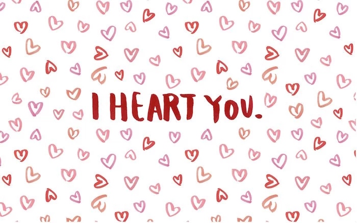 white background when is valentines day lots of hearts drawn on it in red and pink i heart you written in red in the middle