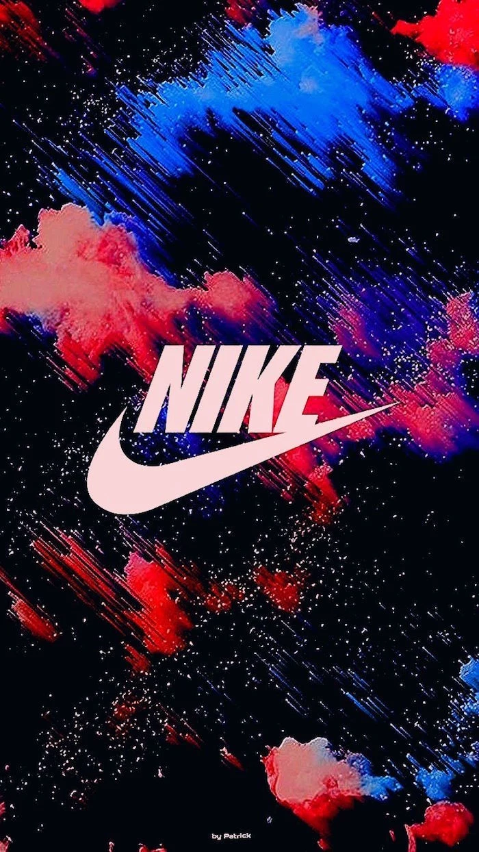 white nike logo in the middle just do it wallpaper background in black red and blue