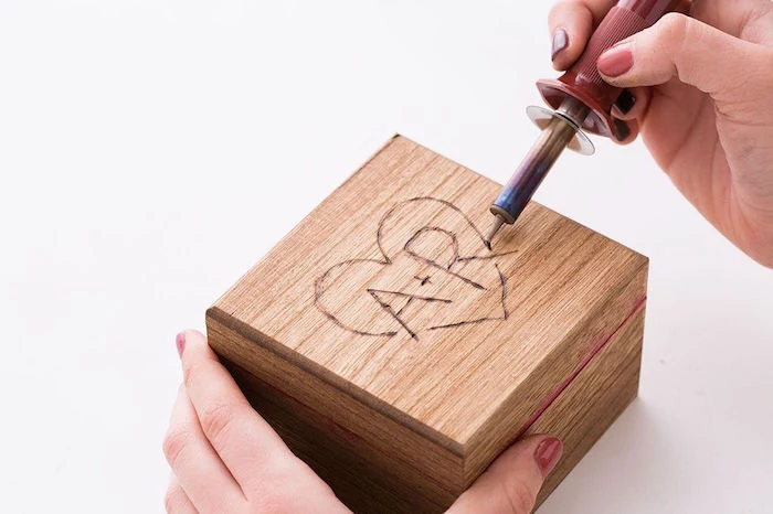 wooden box valentine's day gift ideas for him a plus r with heart outline engraved on top of it