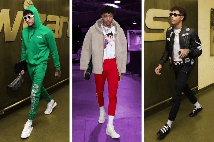 kelly oubre jr wearing three different outfits streetwear aesthetic side by side photos