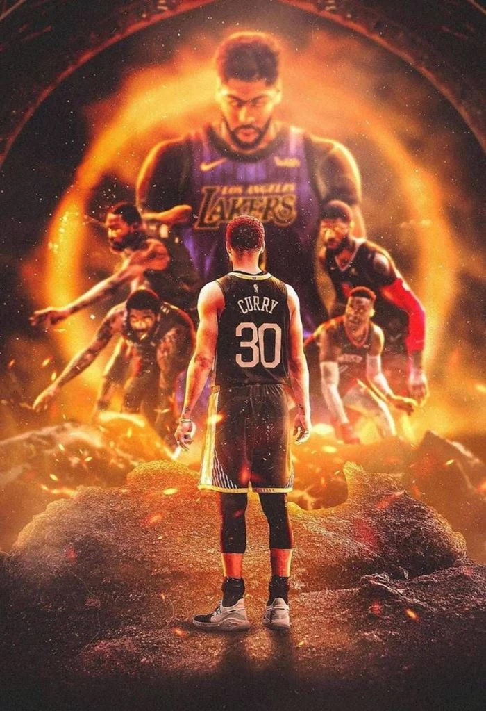 black warriors uniform stephen curry golden state warriors wallpaper steph standing in front of anthony davis kevin durant kyrie irving paul george russell westbrook