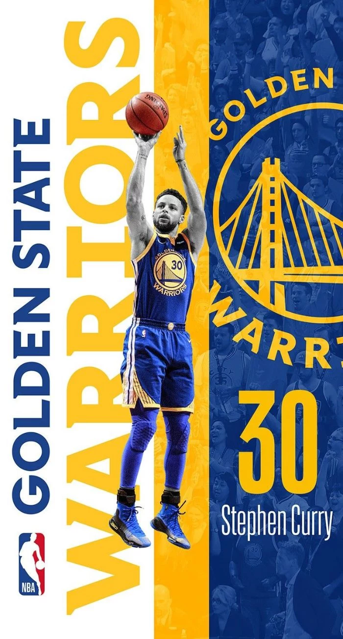 blue and yellow background with golden state warriors logo stephen curry nba wallpaper photo of steph shooting the ball