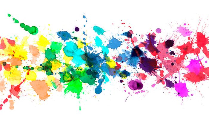 blue orange yellow pink purple green watercolor splashes on white background boho rainbow wallpaper