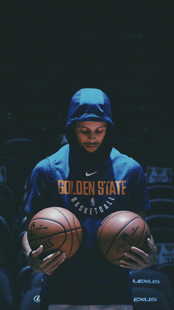 blue warriors hoodie warn by stephen curry basketball pictures wallpaper holding two basketballs