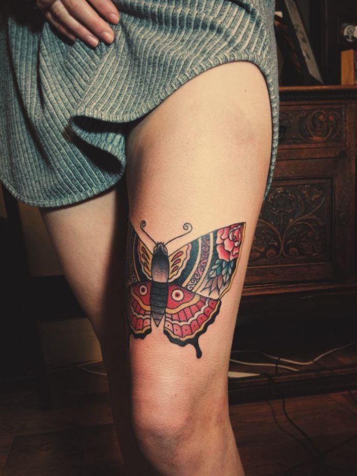 Butterflies leg thigh tattoo by Ashtonbkeje on DeviantArt
