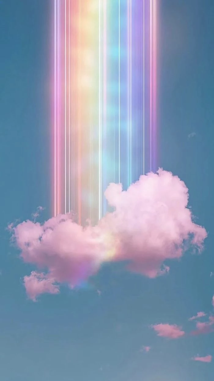 digital drawing of rainbow coming out of white cloud on blue sky cool rainbow backgrounds purple blue pink