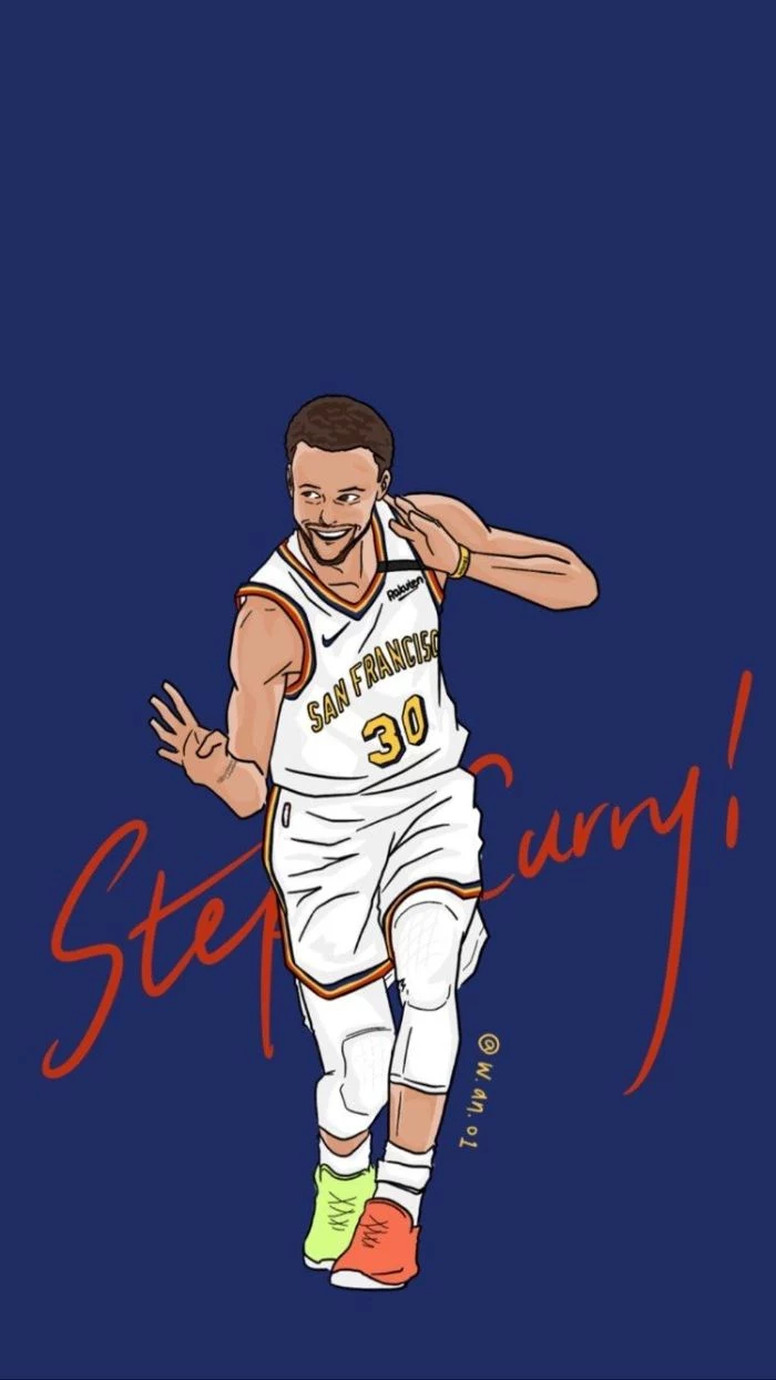 digital drawing of steph doing his four point celebration stephen curry wallpaper iphone blue background
