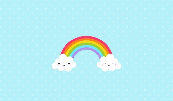 drawing of rainbow with two clouds at the end rainbow wallpaper light blue background with white dots