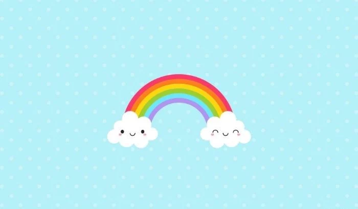 drawing of rainbow with two clouds at the end rainbow wallpaper light blue background with white dots