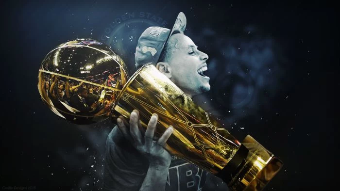 edit of steph curry holding larry o brien championship trophy golden state warriors wallpaper