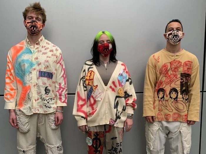 finneas billie eilish wearing oversized clothes painted with grafiti mens urban clothing