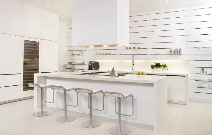 hanging kitchen shelves all white kitchen with white kitchen island countertops cabinets walls